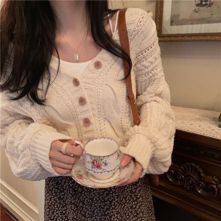 Áo cardigan dáng rộng dệt kim cổ V dài tay thời trang retro cho nữ