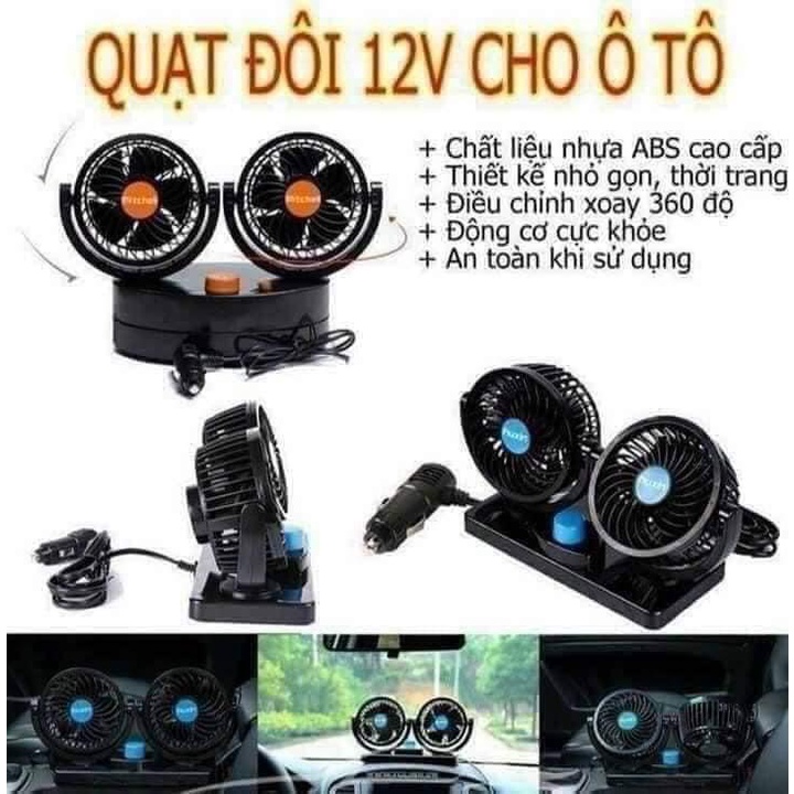 Quạt Ô Tô ,Quạt Đôi Trên Xe Ô Tô  Xoay 360 Độ Siêu Mát