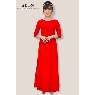 Áo dài đỏ trơn 2 tà cổ tròn lụa mỹ cao cấp mềm mịn co dãn, đủ size từ 40-70kg