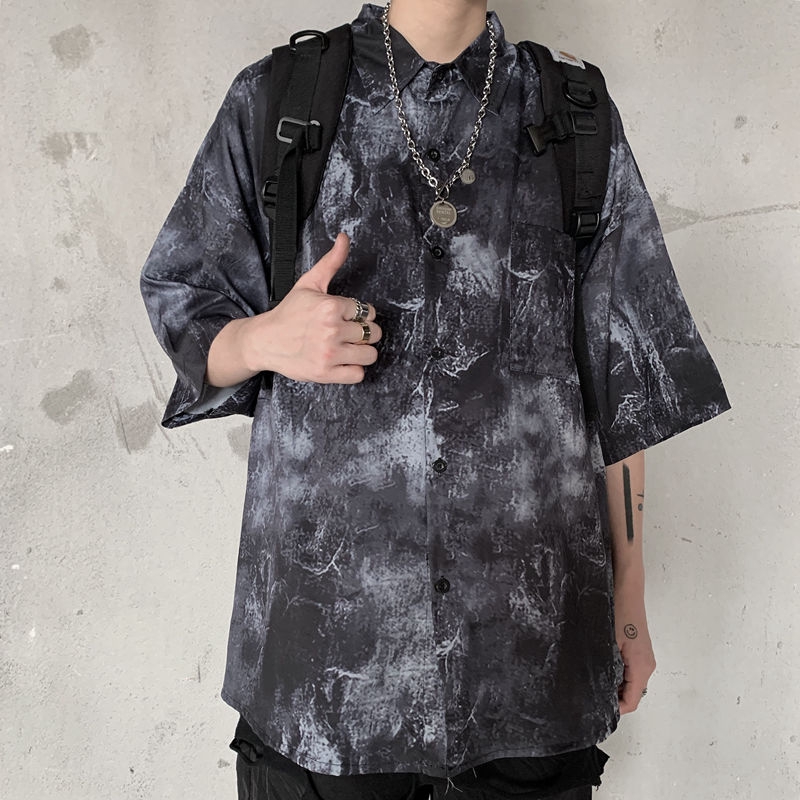 Áo sơ mi ngắn tay màu nhuộm thời trang Harajuku