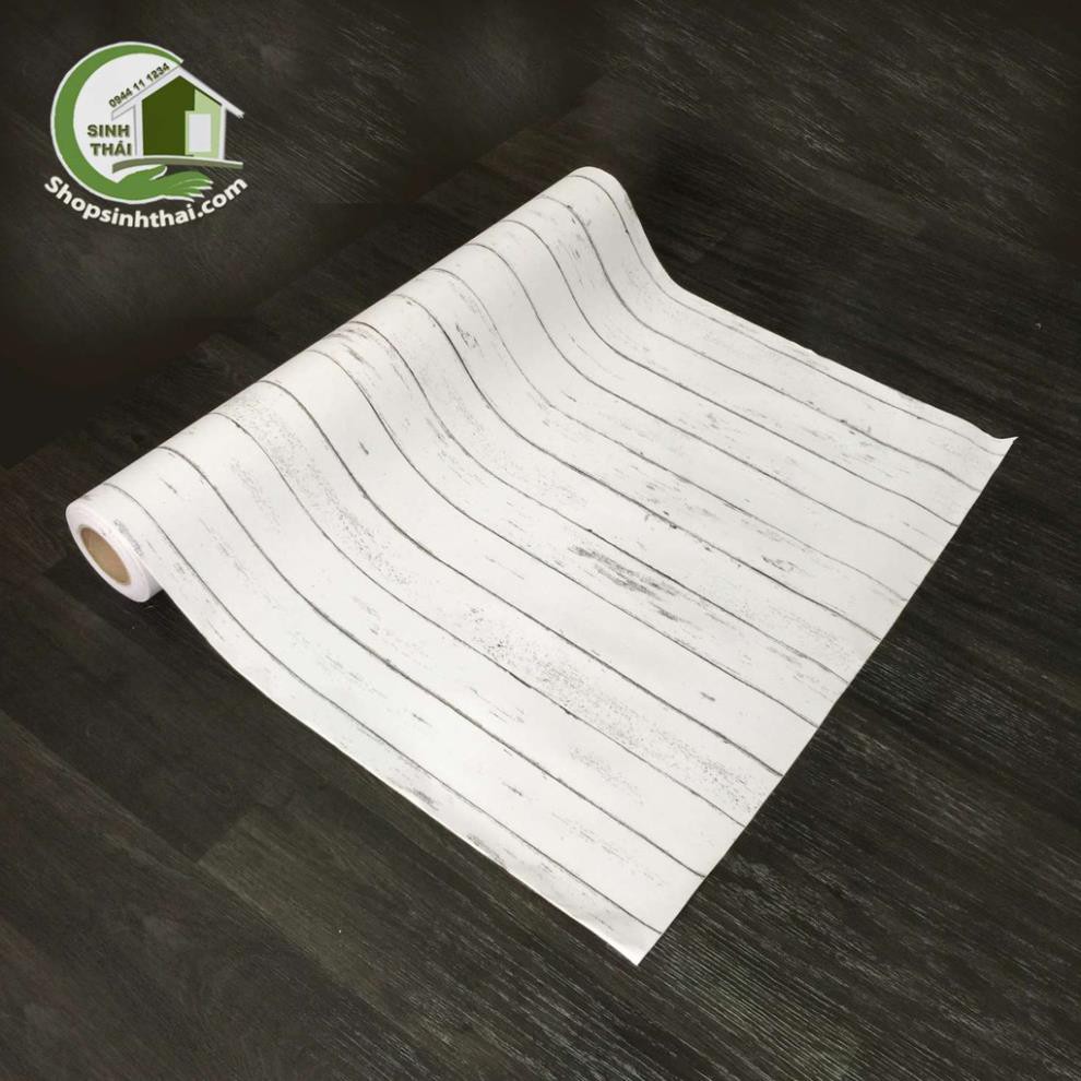 Giấy dán tường giả gỗ ghép thanh màu trắng -  - có sẵn keo