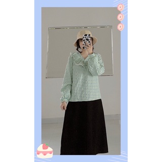 Áo sơ mi caro viền bèo hai màu đỏ xanh
