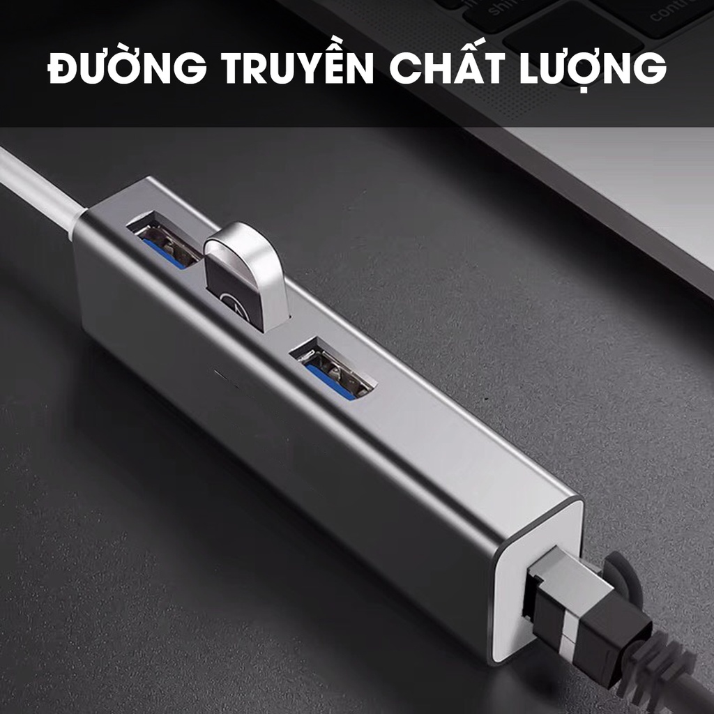 Hub USB Type C kết nối mạng Lan RJ45, Hub chia ra 3 cổng USB 3.0  mở rộng kết nối chuyển đổi cho laptop, PC tốc độ cao
