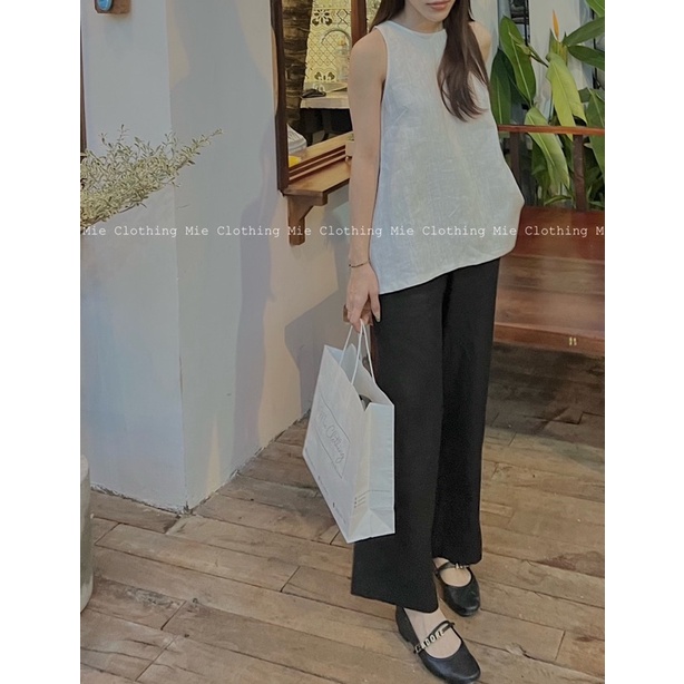 MIE MIN Quần Linen móc cài - Đen