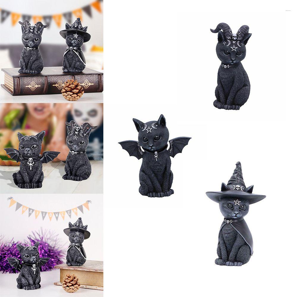 Mô Hình Chú Mèo Đen Ma Thuật Bằng Nhựa Resin Trang Trí Sân Vườn / Tiệc Halloween