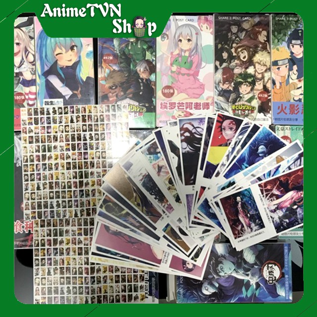 Hộp Postcard Bưu thiếp (Trọn bộ 180 Hình có Sticker) Anime/Manga Nhiều mẫu mã (SAO, Kimetsu, One Piece, Naruto, Re Zero)