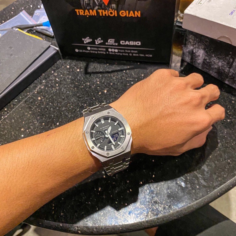 Đồng hồ nam Casio G-shock GA-2100 custom Bạc  - Kích thước vỏ : 48,5×45,4×11,8mm