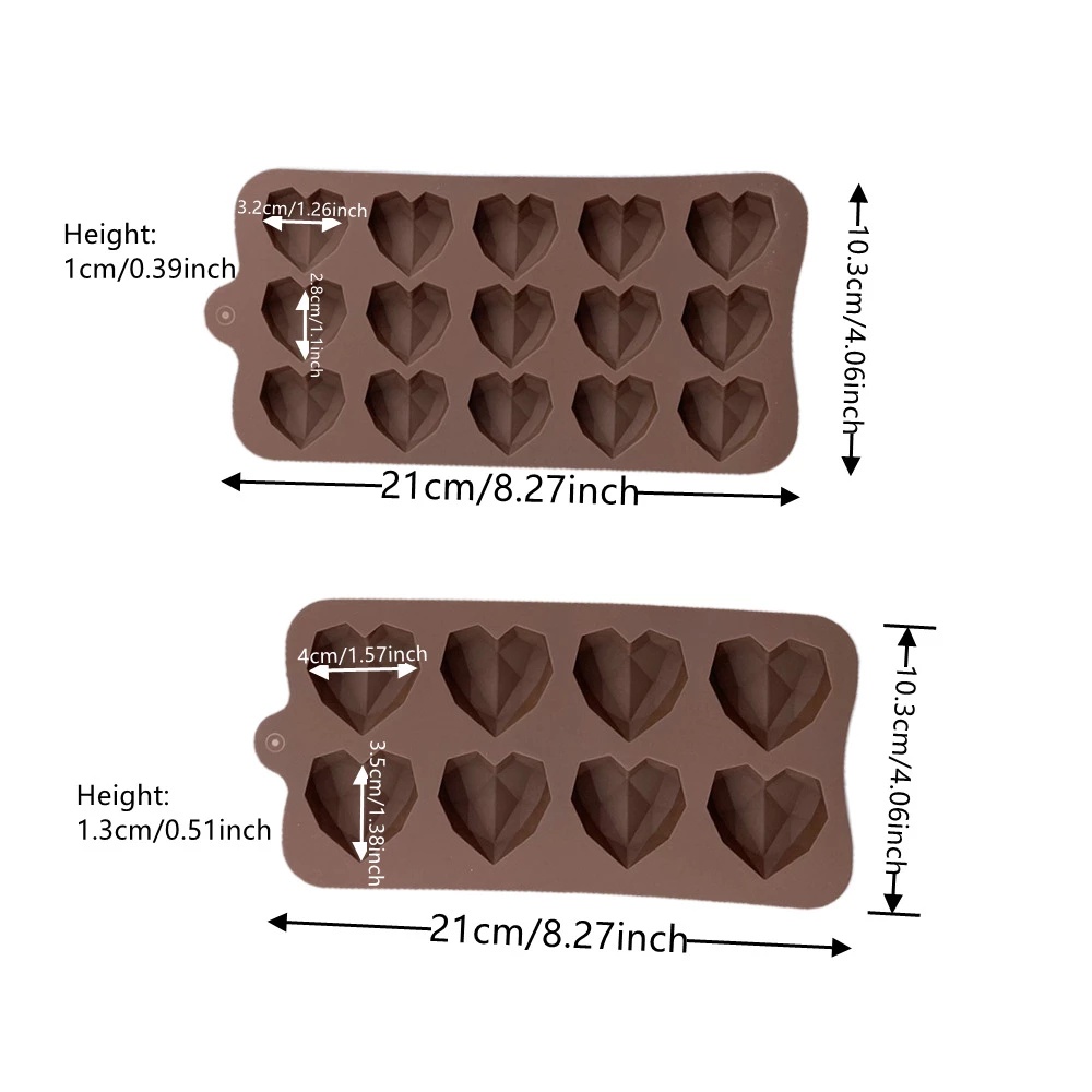 Khuôn silicon làm bánh và sô cô la gồm 8/15 ô tùy chọn tạo hình kim cương trái tim xinh xắn độc đáo