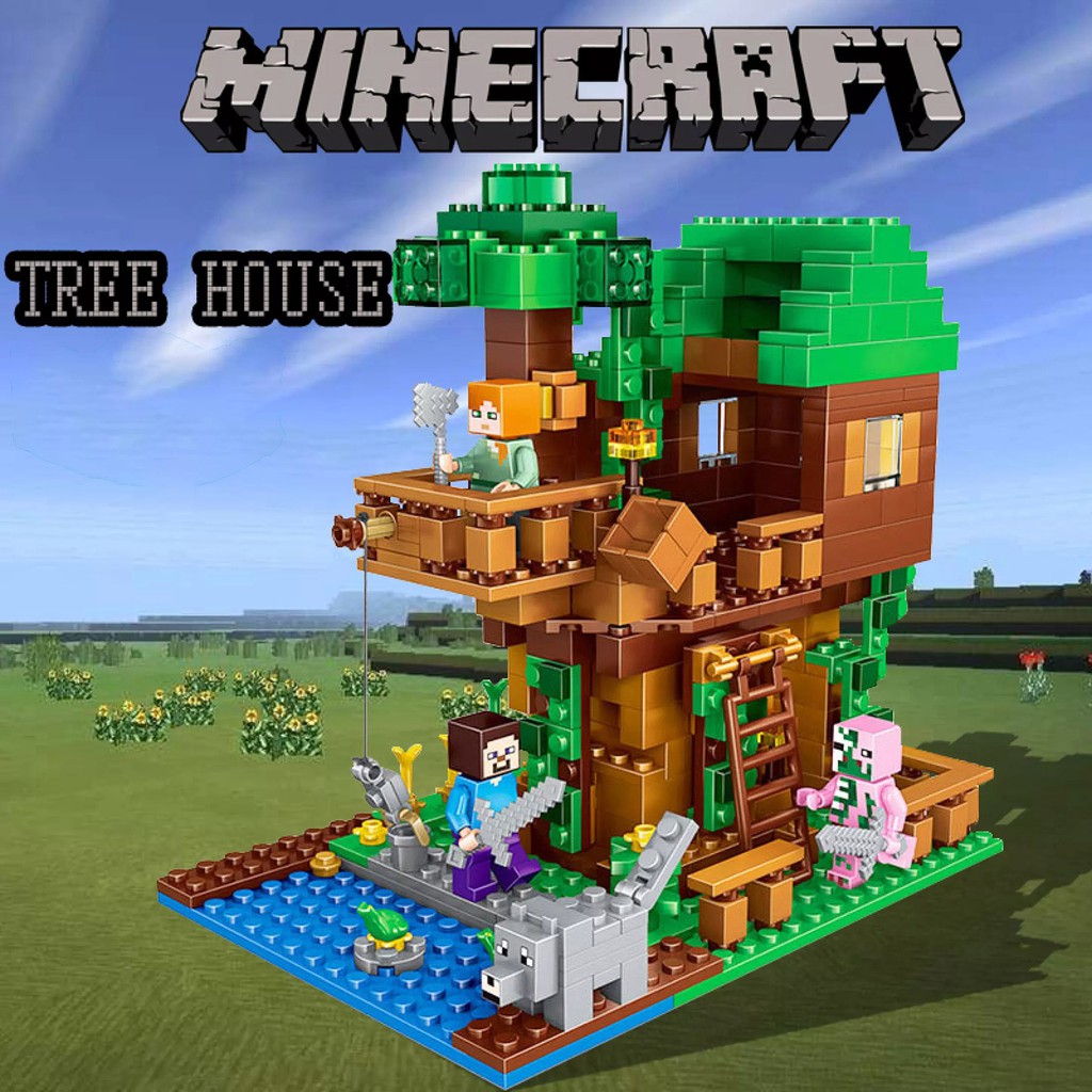 Đồ chơi khối xếp hình Lego Minecraft chủ đề nhà trên cây sáng tạo