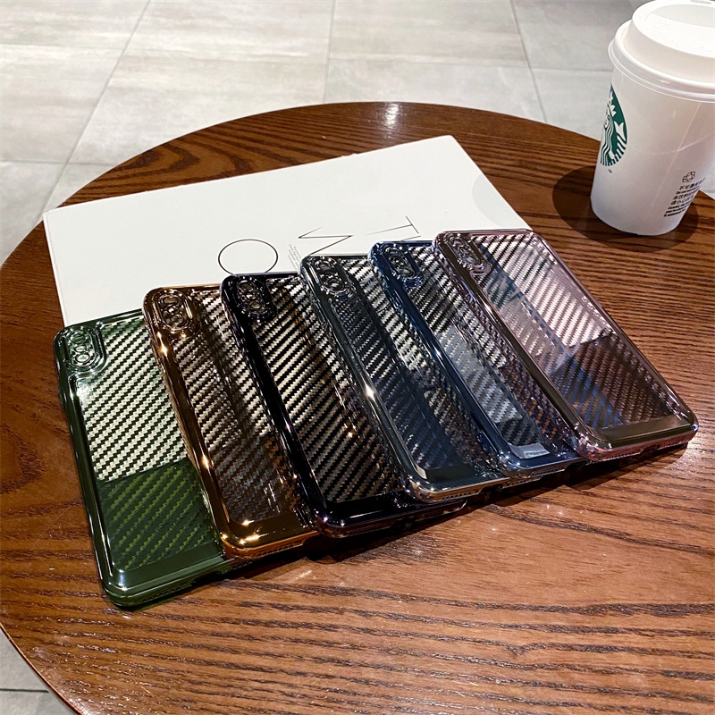 Ốp Điện Thoại Mềm Trong Suốt Kiểu Vuông Mạ Điện Họa Tiết Kẻ Sọc Cho iPhone X XR XS MAX 7 8 Plus SE 2020 2022