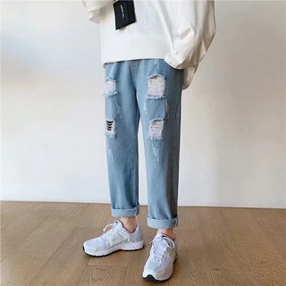 Sale 70% Quần jeans ống rộng phối vết rách cá tính thời trang cho nam, blue,l Giá gốc 370,000 đ - 30C63-1