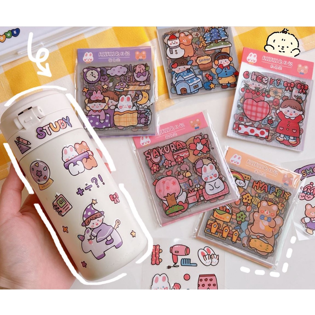 Sticker trang trí, 20 tấm 100 miếng sticker nhãn dán dễ thương cute trang trí sổ, điện thoại, ốp lưng