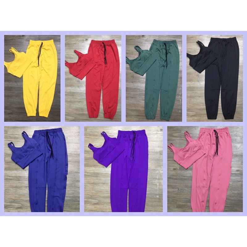 Set Bộ Tập Gym YoGa Nữ- Áo Dây Croptop Phối Quần Jogger Cực Chất