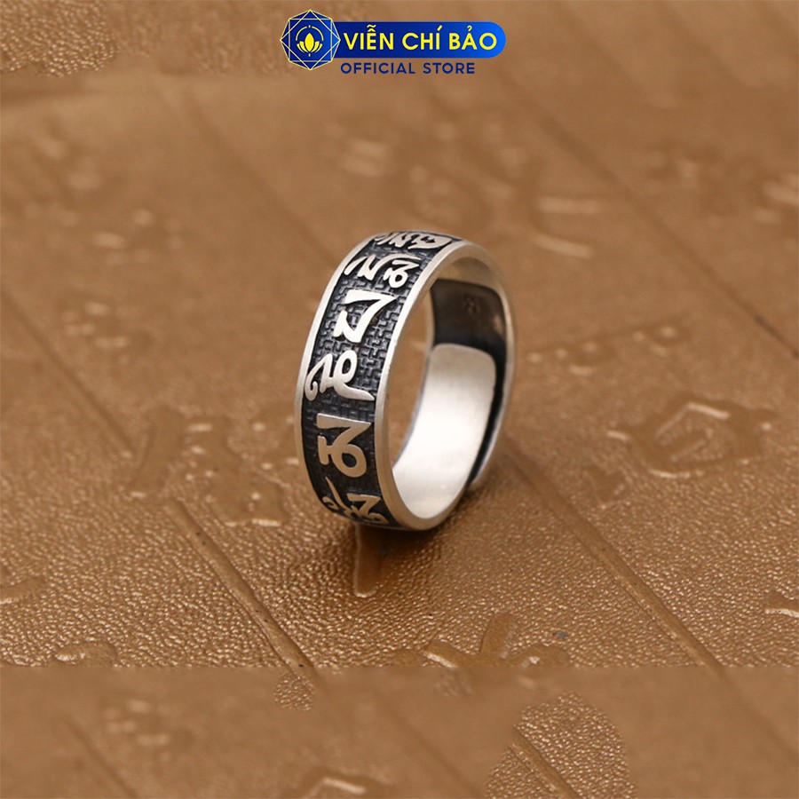 Nhẫn bạc nữ Lục tự chân ngôn bình an chất liệu bạc Thái 925 free-size thời trang phụ kiện trang sức Viễn Chí Bảo N000515