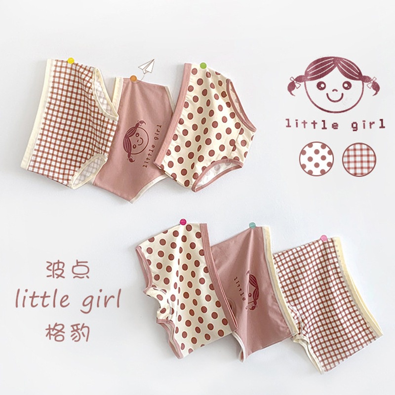 Set 3 Quần Lót Cotton Tam Giác Phẳng Kháng Khuẩn Cho Bé Gái