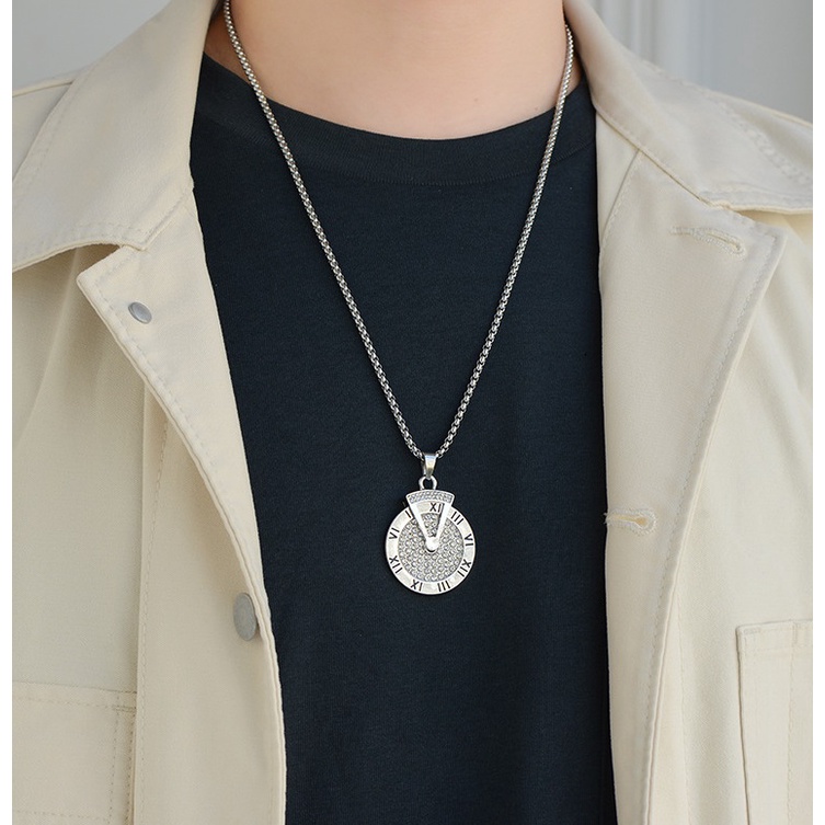 Dây Chuyền Nam Vòng cổ Nam nữ Màu Bạc Saz Store - Vòng Cổ Hình Tròn Chất Liệu Titan Không Gỉ - Clock Chain