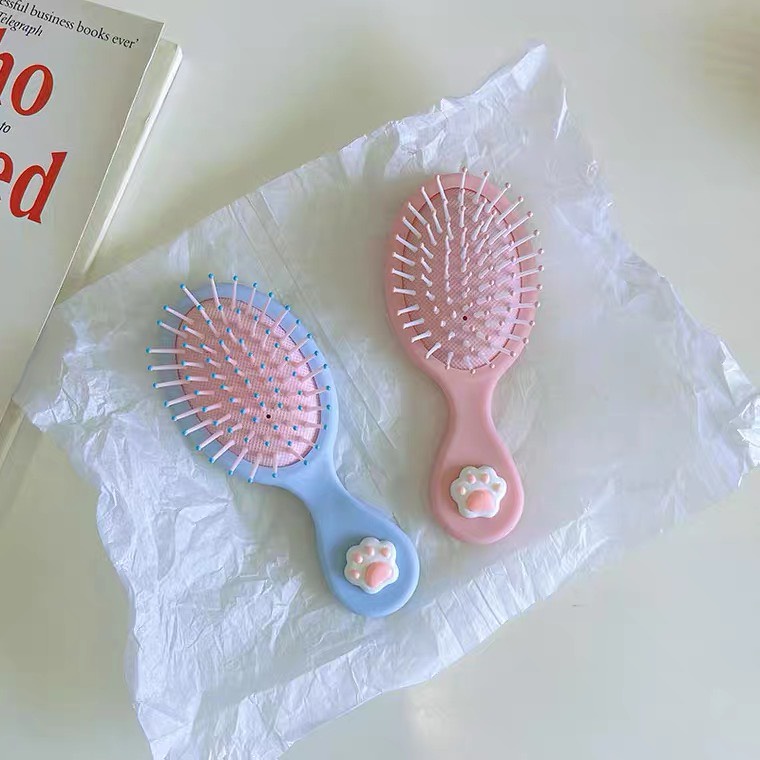 Lược Chải Tóc Cầm Tay Màu Pastel Cat Paw và Nơ