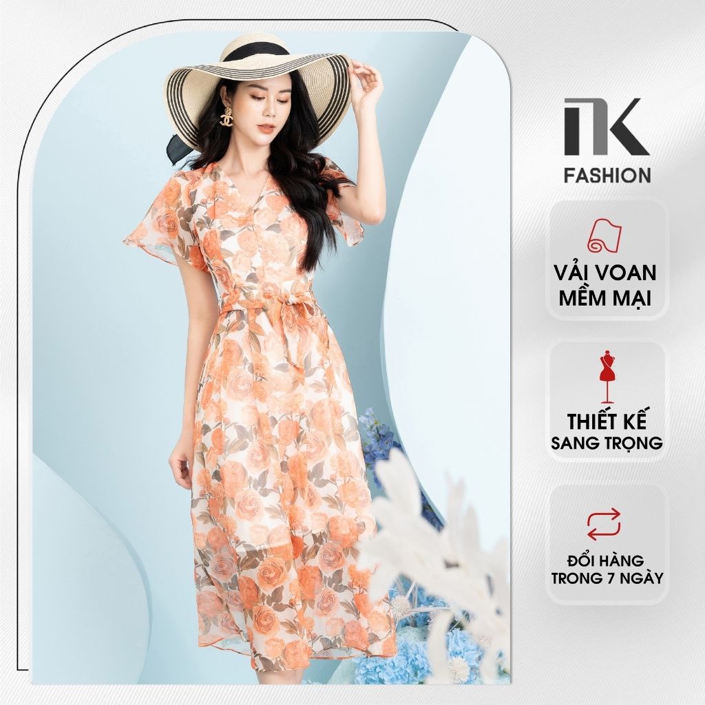 Váy Maxi Hoa Kết Hợp Nơ Cổ NK Fashion Thiết Kế Nhẹ Nhàng, Nữ Tính, Chất Liệu Vải Voan Cao Cấp Mát Mẻ NKDV2203007