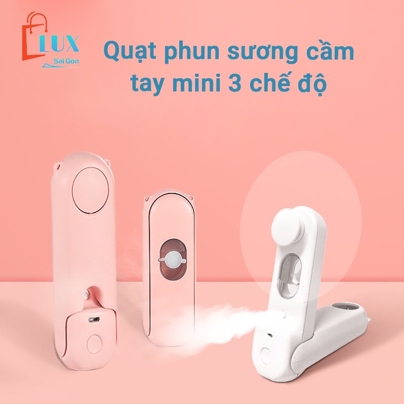 Quạt cầm tay phun sương, quạt mini 3 chế độ, phun sương, công suất 4W màu hồng và trắng