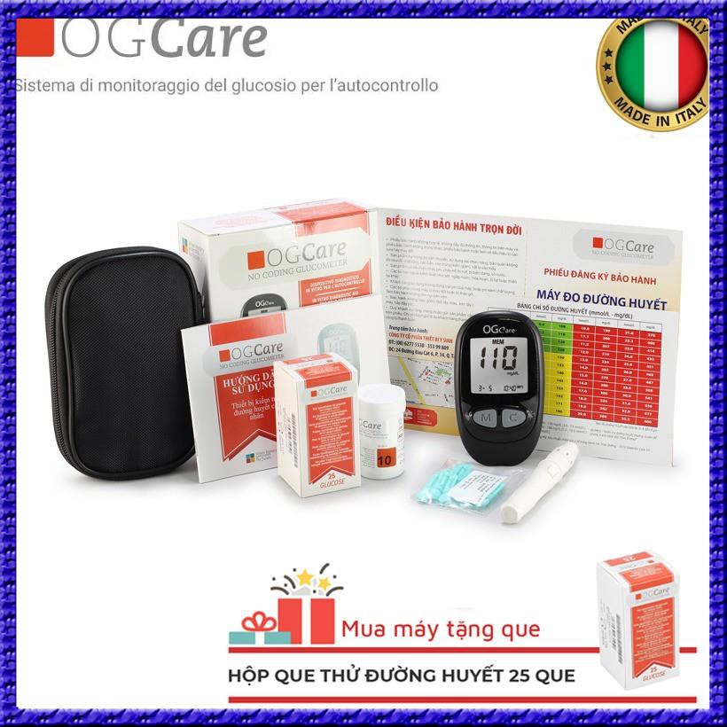 MÁY ĐO ĐƯỜNG HUYẾT OG CARE CHÍNH HÃNG TỪ ITALIA (Ý) | TẶNG KÈM 25 QUE THỬ