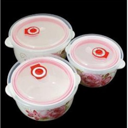 Bộ 3 bát sứ nắp hút chân không có tai cầm