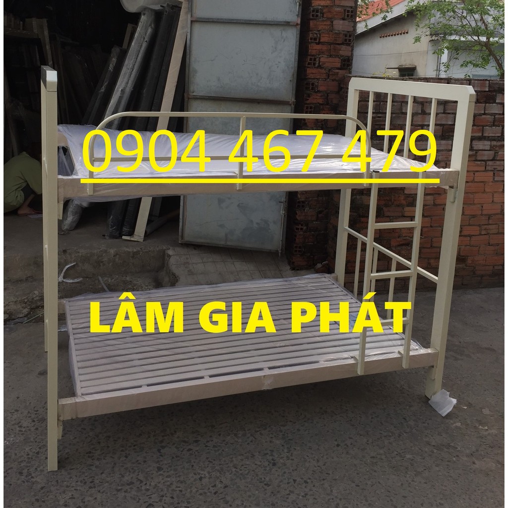 Giường 2 tầng  giường sắt hộp 1m2x1m2 màu kem cao cấp