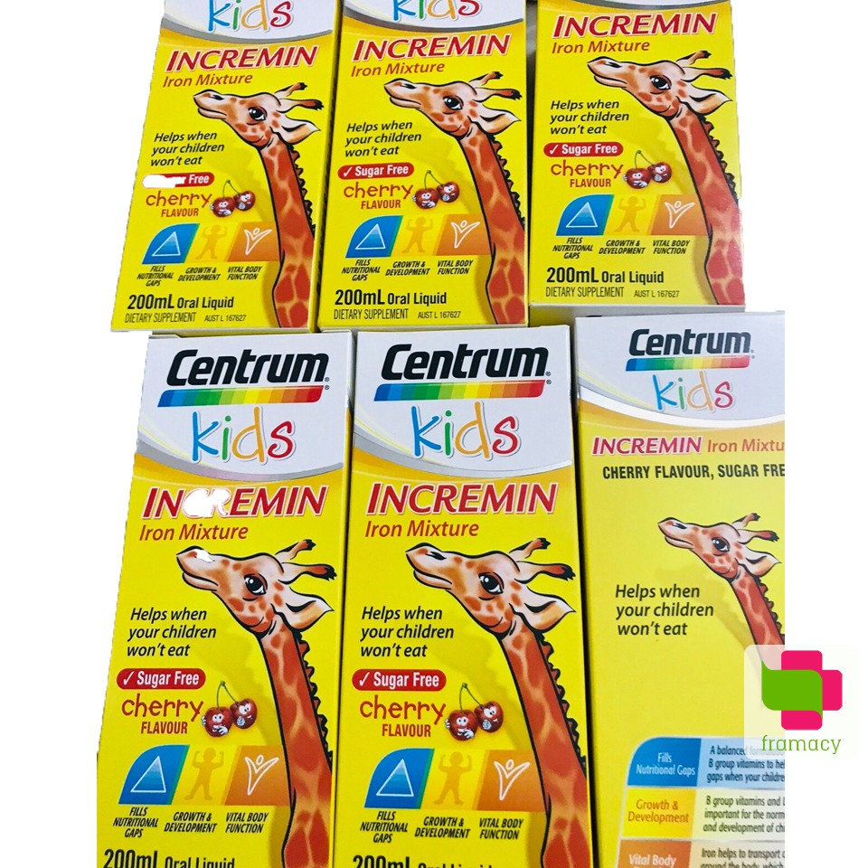 Siro Centrum Kids Incremin Iron Mixture, Úc (200ml) giúp ăn ngon miệng hấp thu tốt hơn cho trẻ biếng ăn từ 6 tháng tuổi