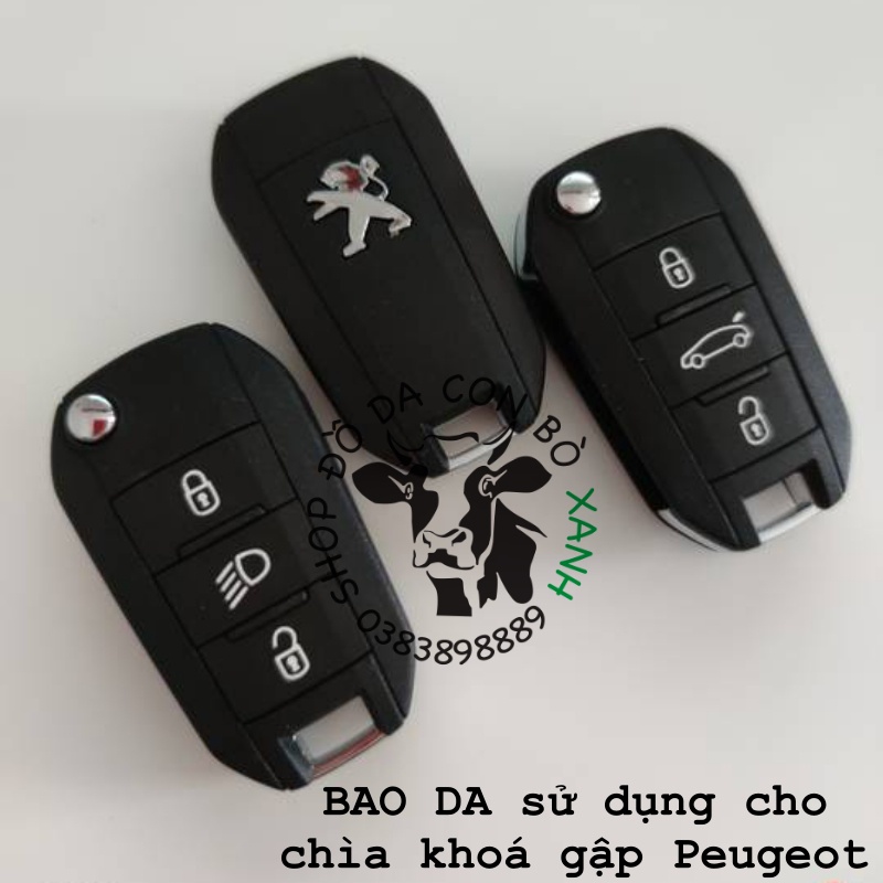 Bao Da Chìa Khoá Peugeot 208, 308, 508 chìa gập Handmade Da Thật 002