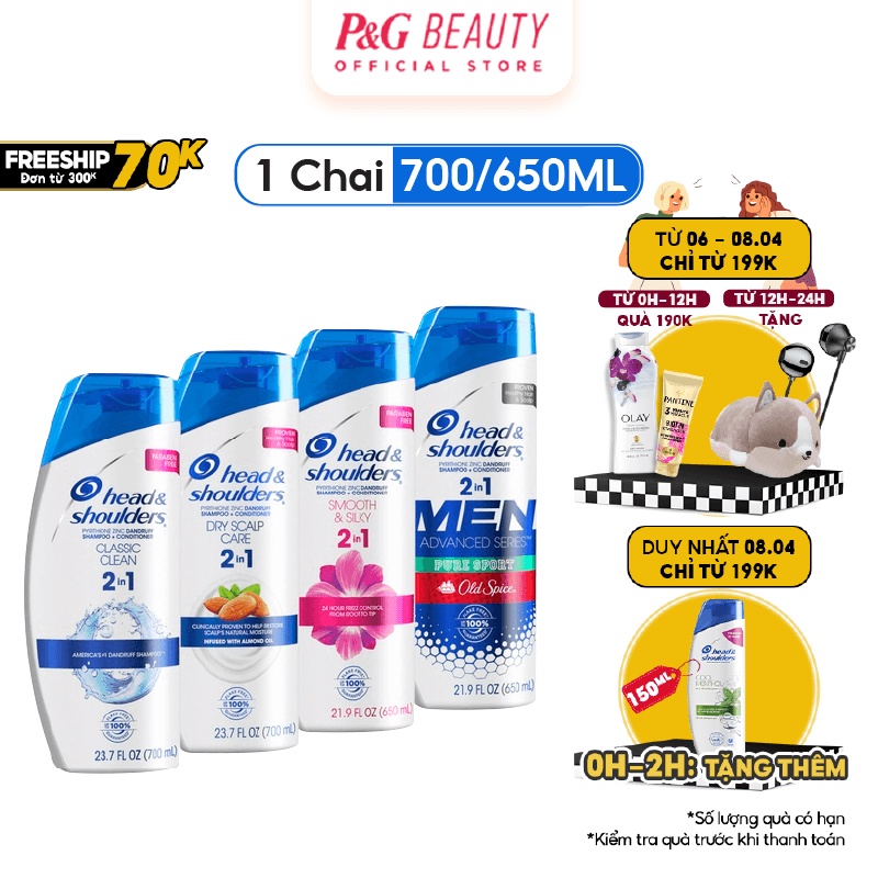 Dầu Gội &amp; Xả 2in1 Head&amp;Shoulders Mỹ nhiều mùi hương 650/700ml