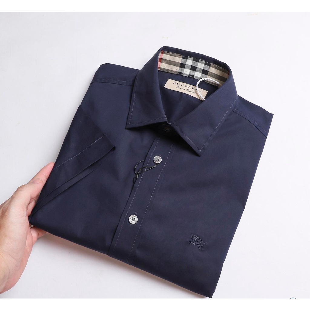 Áo sơ mi  BUBBERY LOGO THÊU VẢI COTTON 1 MÀU siêu sang hàng xuất xịn cao cấp