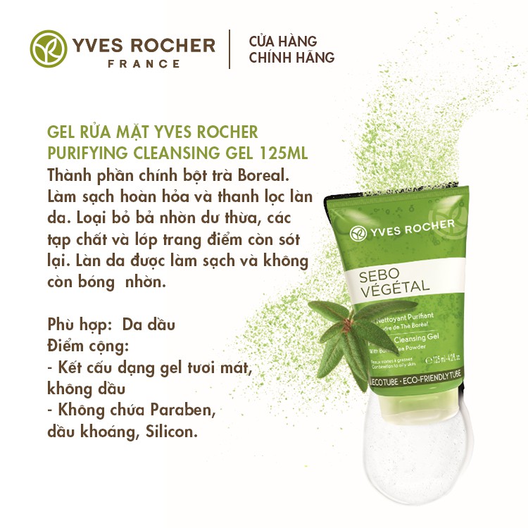 Gel Rửa Mặt Yves Rocher Purifying Cleansing Gel 125ml