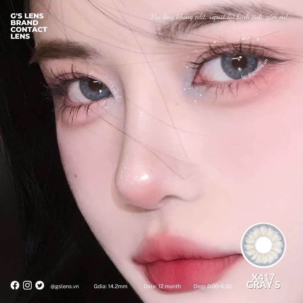 Lens Mắt Kính Áp Tròng Xám Xoáy Tự Nhiên X417 Gray Giãn Ít Có Từ 0 Đến 6 Độ Lệch Độ Size S 14.2mm