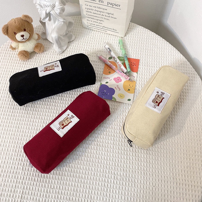Túi Đựng Bút Bằng Vải Canvas Sức Chứa Lớn Màu Trơn Đơn Giản Có Khóa Kéo Dành Cho Học Sinh Nam Nữ