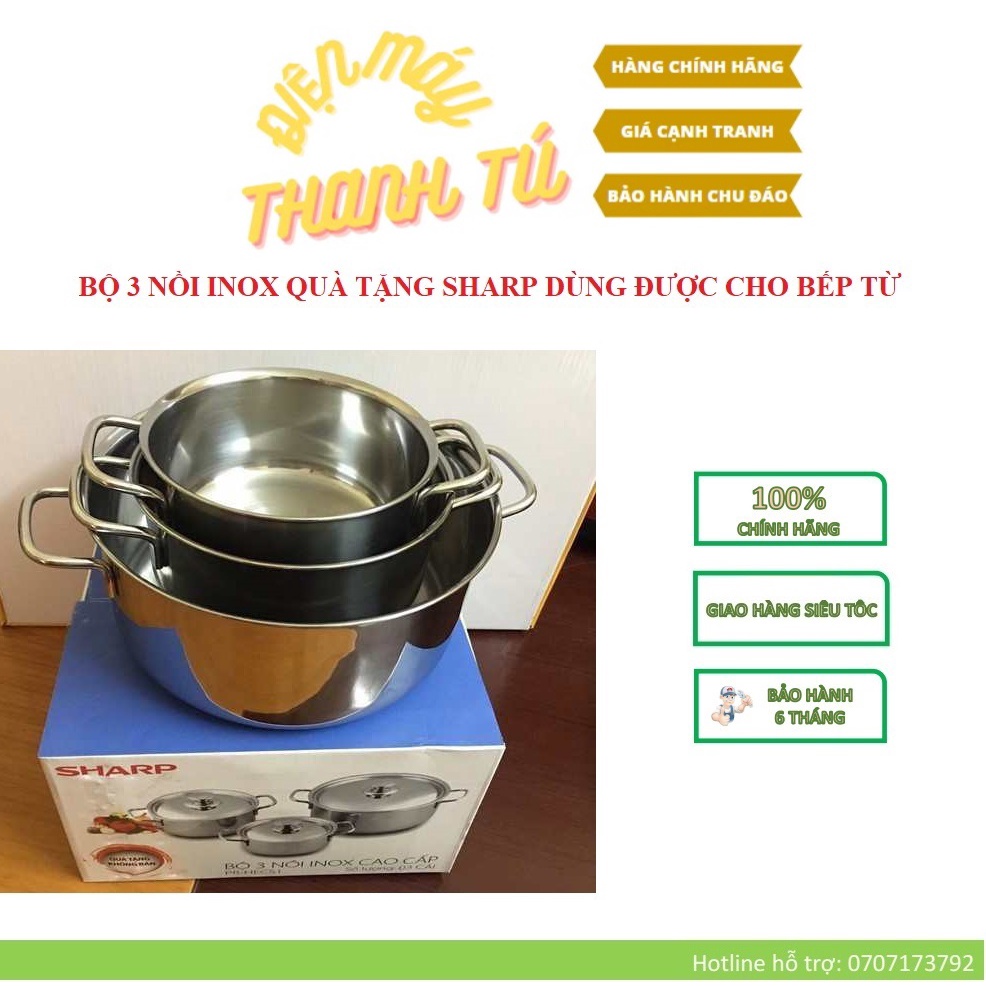 BỘ 3 NỒI INOX 410 SHARP DÙNG ĐƯỢC CHO BẾP TỪ