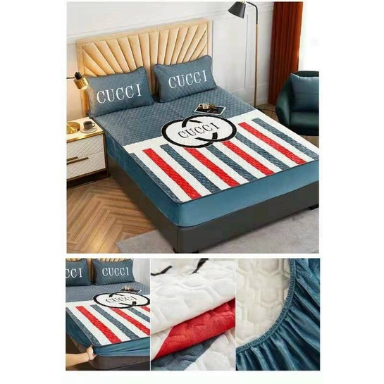 BỘ 3 MÓN GA GỐI NỈ NHUNG TRẦN TRÁM BO CHUN BỌC ĐỆM HỌA TIẾT THƯƠNG HIỆU