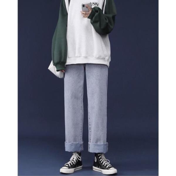Quần jeans baggy nư ống suông, rộng xanh sky trơn style hàn quốc 2022