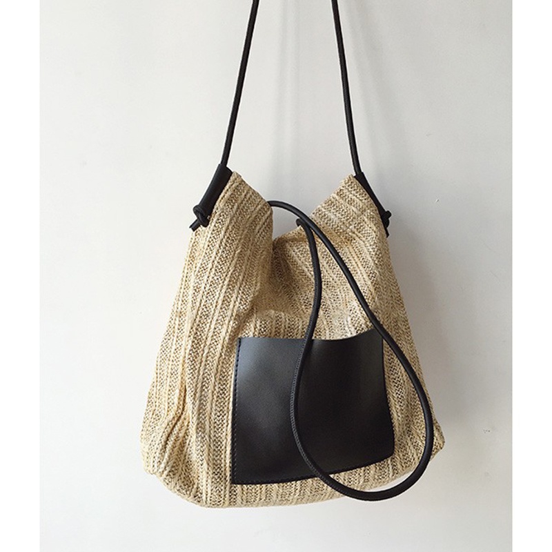 Túi đeo vai IELGY đan rơm dung tích lớn phong cách cổ điển thời trang đi biển cho nữ