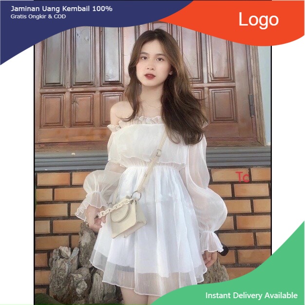 *NAS SIÊU PHẨM* 👉 Áo Trễ Vai Dài Tay Nữ Viền Bèo Voan Tơ Màu Trắng #vanhfashion