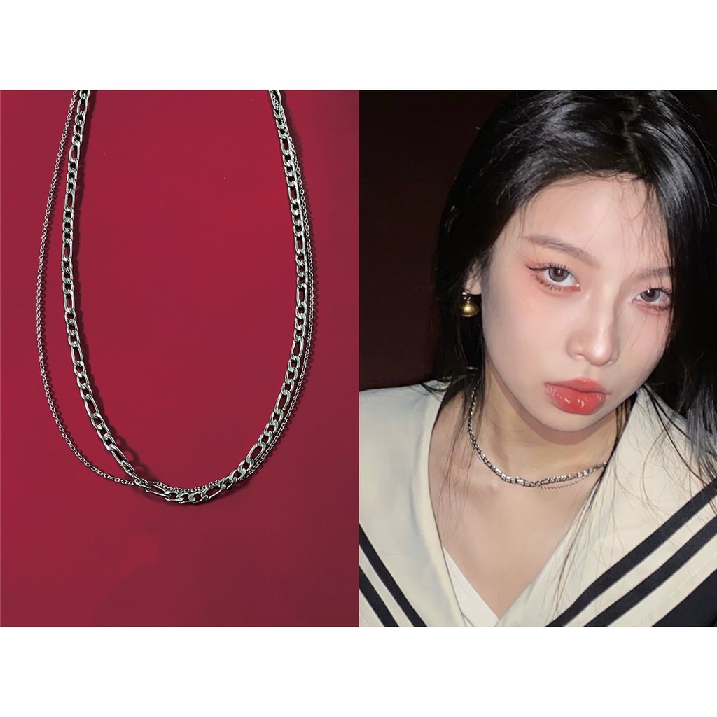 Set Dây Chuyền Mắt Xích Hàn Quốc Phối Nhật Bản Unisex 4mm Thép Titan Không Gỉ
