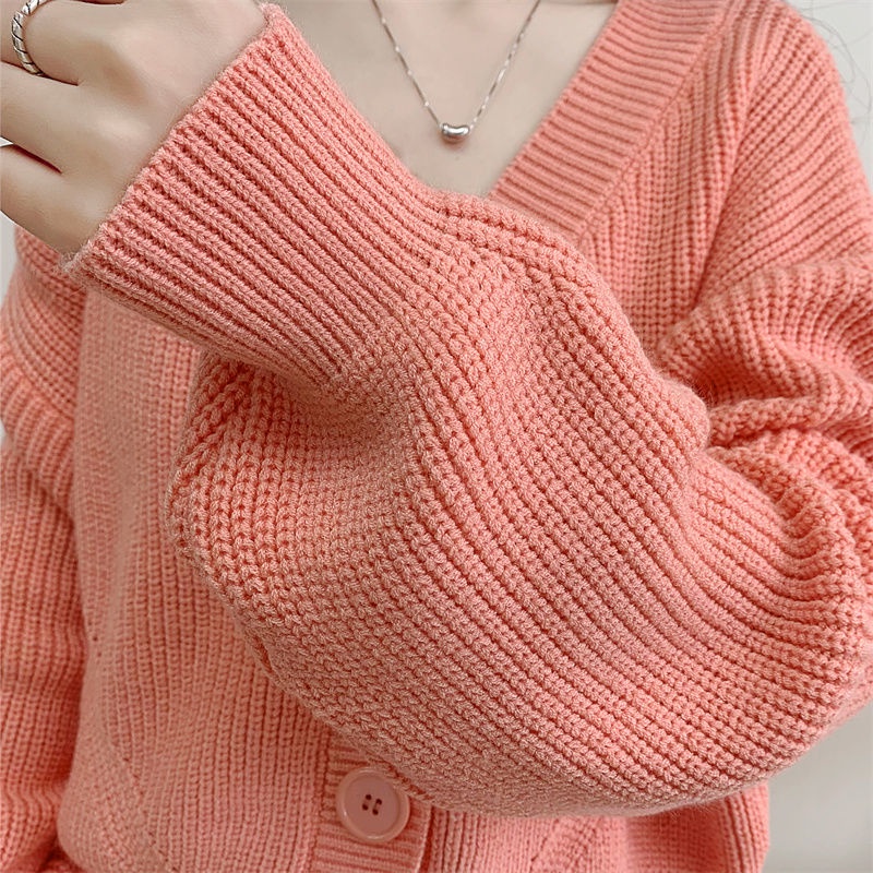 Áo khoác cardigan dệt kim cổ chữ V phối nút thời trang cho nữ