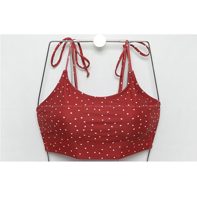 Đồ Bơi Nữ Bikini Hàn Quốc Mới Nhất 2021(Video Thật) 2 Mảnh Có Mút Lót Ngực Màu Đỏ Chấm Bi Cạp Cao Basic Swimwear | BigBuy360 - bigbuy360.vn