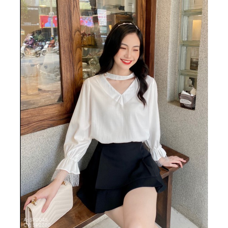 Áo sơ mi tay lửng cổ tim