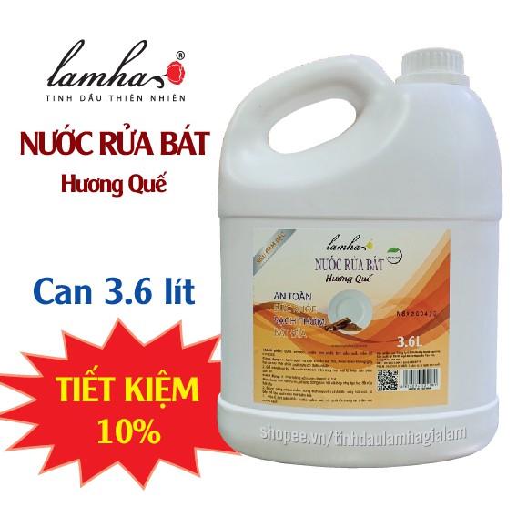 Nước rửa bát hữu cơ Sả Chanh/Quế Lam Hà can 3,6 lít