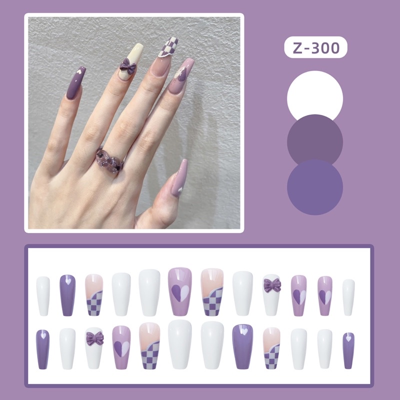 Bộ 24 móng giả đính charm nơ