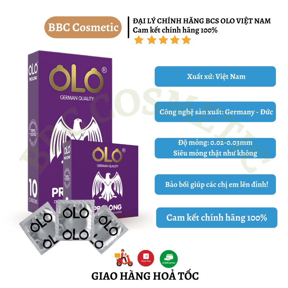 Bao Cao Su OLO PROLONG Chống Xuất Tinh Sớm Siêu Mỏng 0.02mm Nhiều Gel Bôi Trơn Hương Bạc Hà,Hàng Việt Nam Chất Lượng Cao