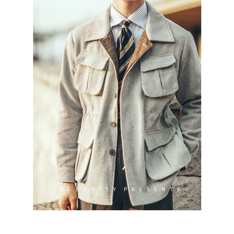 Áo Khoác Nam Retro 4 Túi, Áo Khoác Quý Ông Lịch Lãm