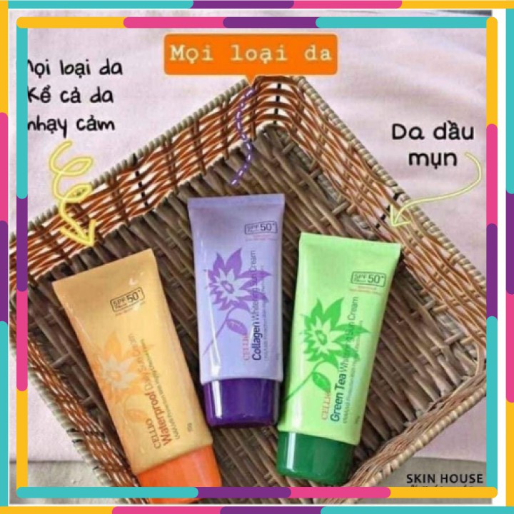 Kem Chống Nắng CELLIO , Green Tea , Collagen , waterproof  SPF 50 PA+++  70g [ CHÍNH - HÃNG ]