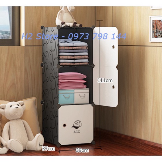 TỦ NHỰA THÔNG MINH LẮP GHÉP ĐỂ ĐỒ CHO TRẺ 3 Ô ĐEN CỬA QUẦN ÁO DỄ THƯƠNG sâu 37cm