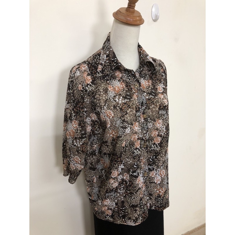 size L XL nhỏ áo sơ mi voan cát hoa sang 2hand trung niên mới đẹp