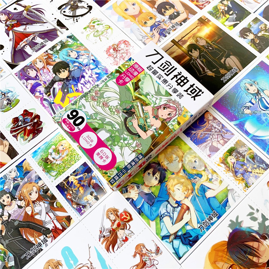 ❤ Bộ 90 Thẻ Hình Nhân Vật Anime Sword Art Online Xinh Xắn ❤ Set 30 Tấm Bưu Thiếp Mini 6.2×6.2cm + 60 Tấm Lomo 3×3.1cm